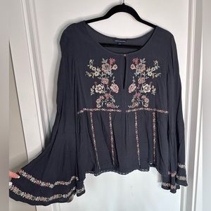 Embroidered bell sleeve blouse